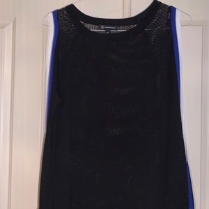 Black sweater with white and blue piping